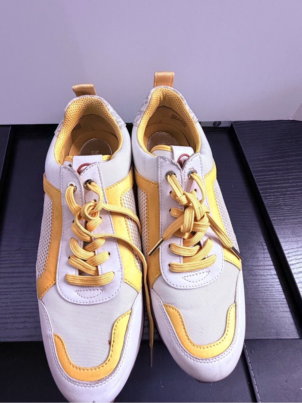 Michael Kors White and Yellow Women's Lace-Up Sneakers